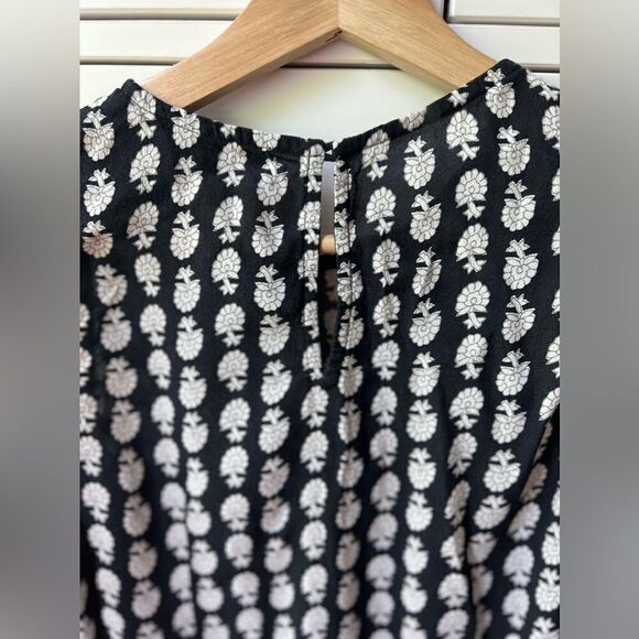 Madewell ruffle 100% viscose bloomstamp swingy peplum top size xxs black white - Picture 13 of 15
